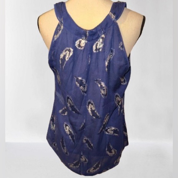 White House Black Market Blue Silver Cut Out Blouse - Picture 4 of 5